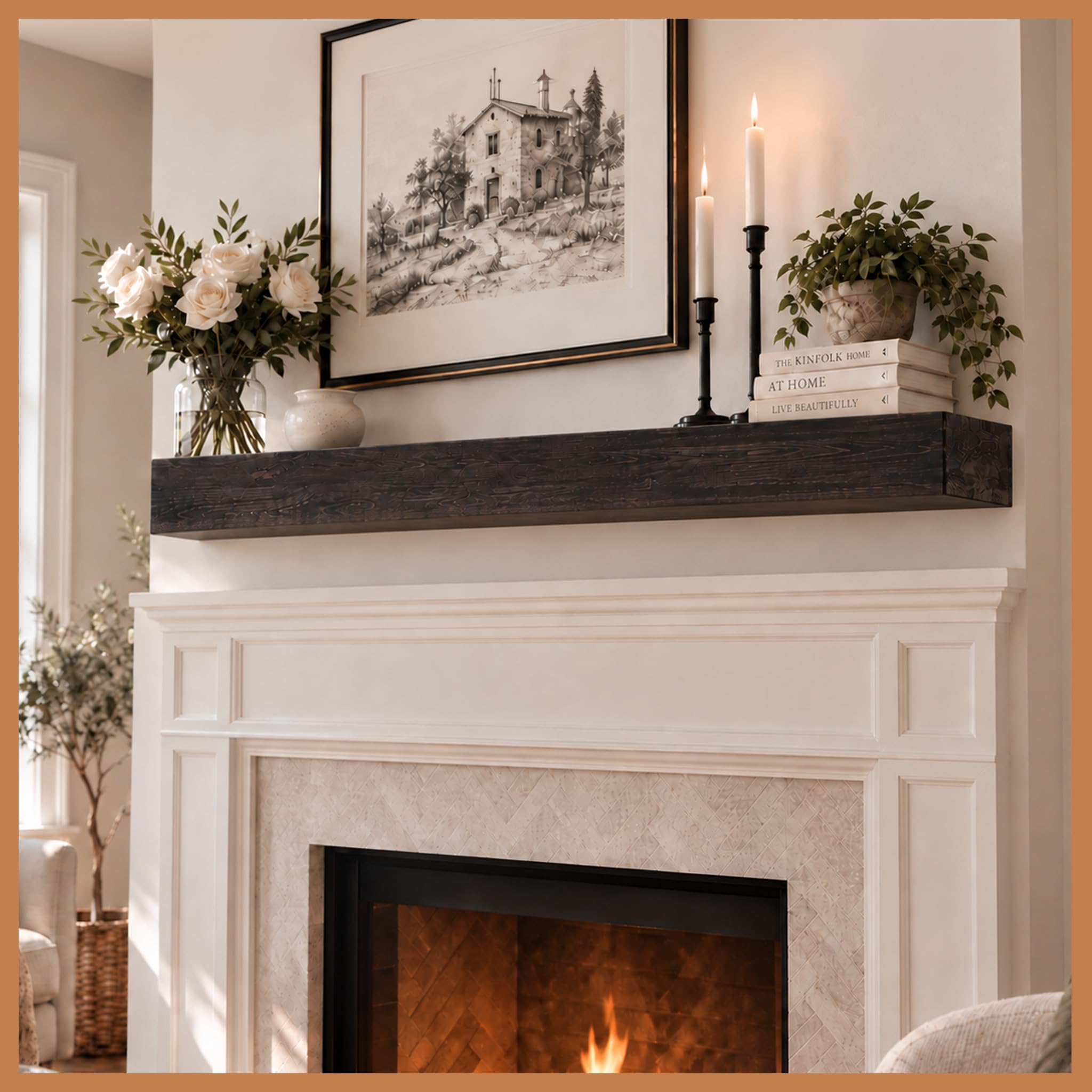 Photo 1 of Avana Rustic Wood Fireplace Mantel Shelf - 60" Espresso