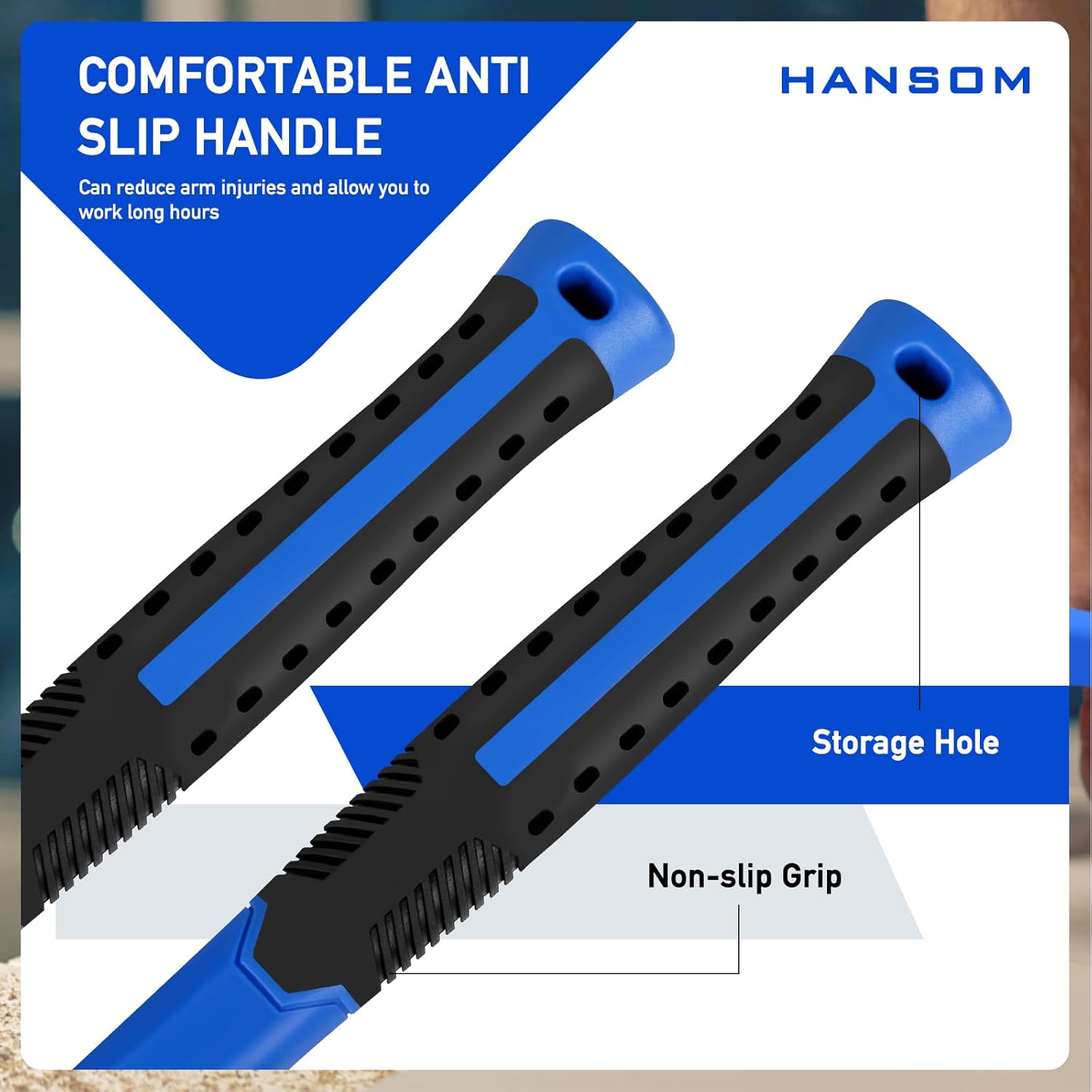 HANSOM 5-Pack Hammer Set,Rubber Mallet 32oz, Double-Faced Mallet 22oz,16oz Claw Hammer,16oz Ball Peen Hammer,3lb Sledge Hammer,Ergonomic Handle - Image 5