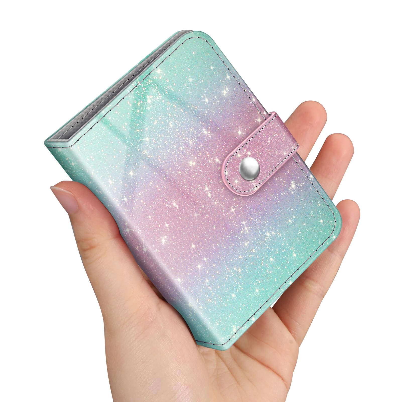 Fintie Mini Photos Album Book for 2x3 Inch Films - 52 Pockets Small Albums for Fujifilm Instax Mini Instant Camera/Polaroid Hi-Print Pictures, Kpop Photocard Holder Binder, Glittering Green/Pink