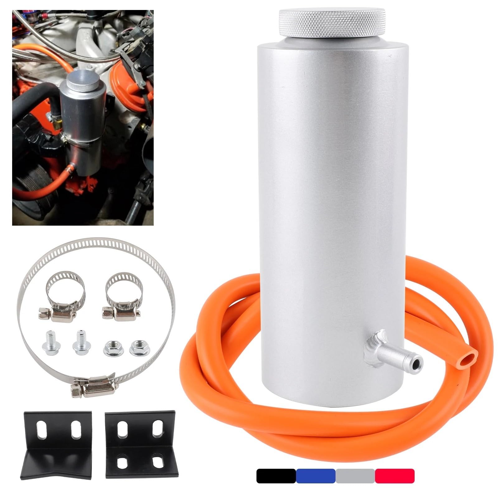 Zamiennik Wyrównawczego Chłodzącego dla 800 Ml Aluminiowy Samochodowy Zbiornik Chłodnicy Chłodnicy Zbiornik Wyrównawczy Płynu Chłodzącego Butelka Wychwytująca Nadmiar Płynu Chłodzącego(Silver)