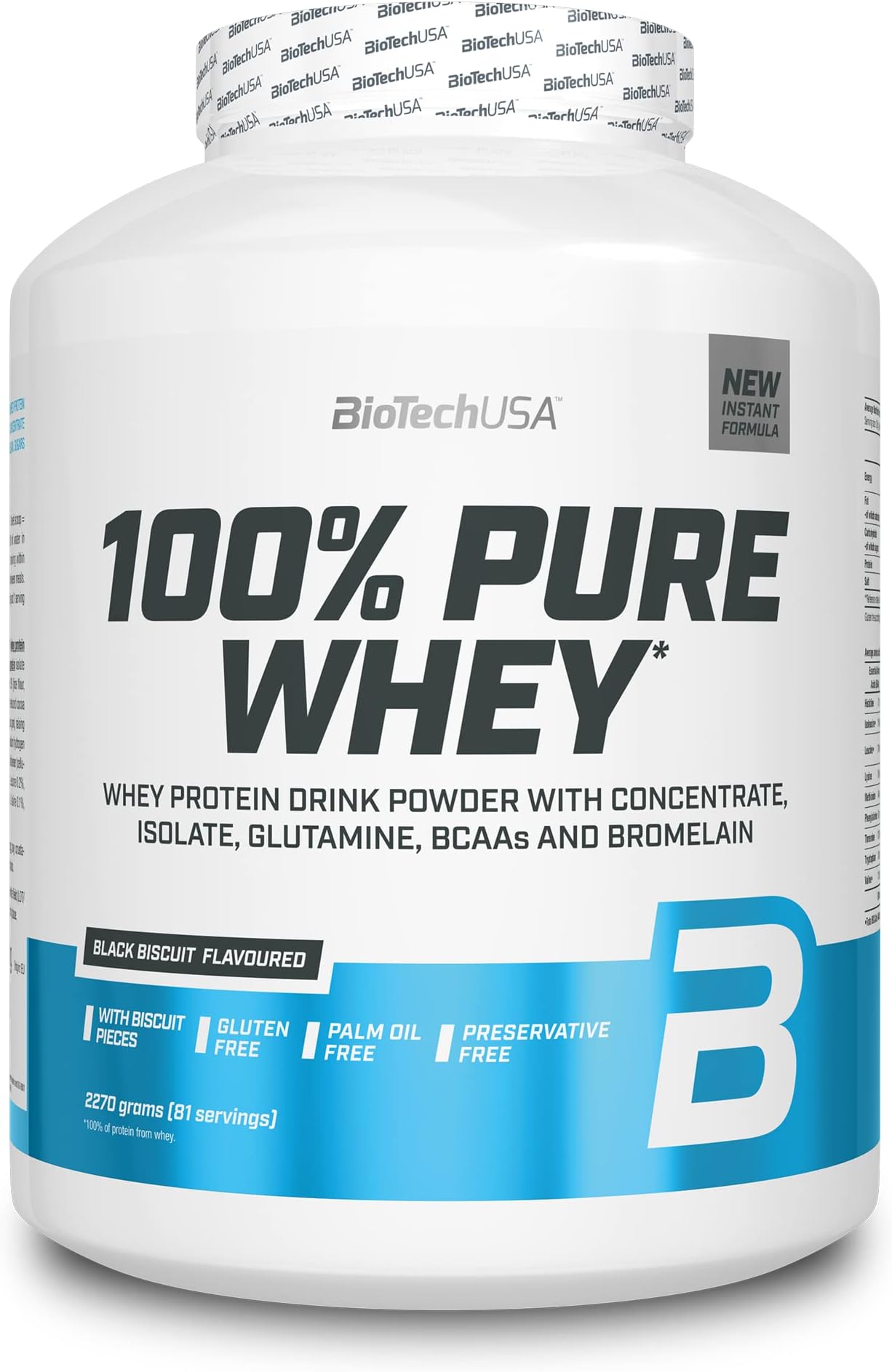 100% Pure Whey Protein Complex with bromelain Enzyme, Amino acids, Sugar and sweeteners, Palm Oil Free, 2.27 kg, Black Biscuit