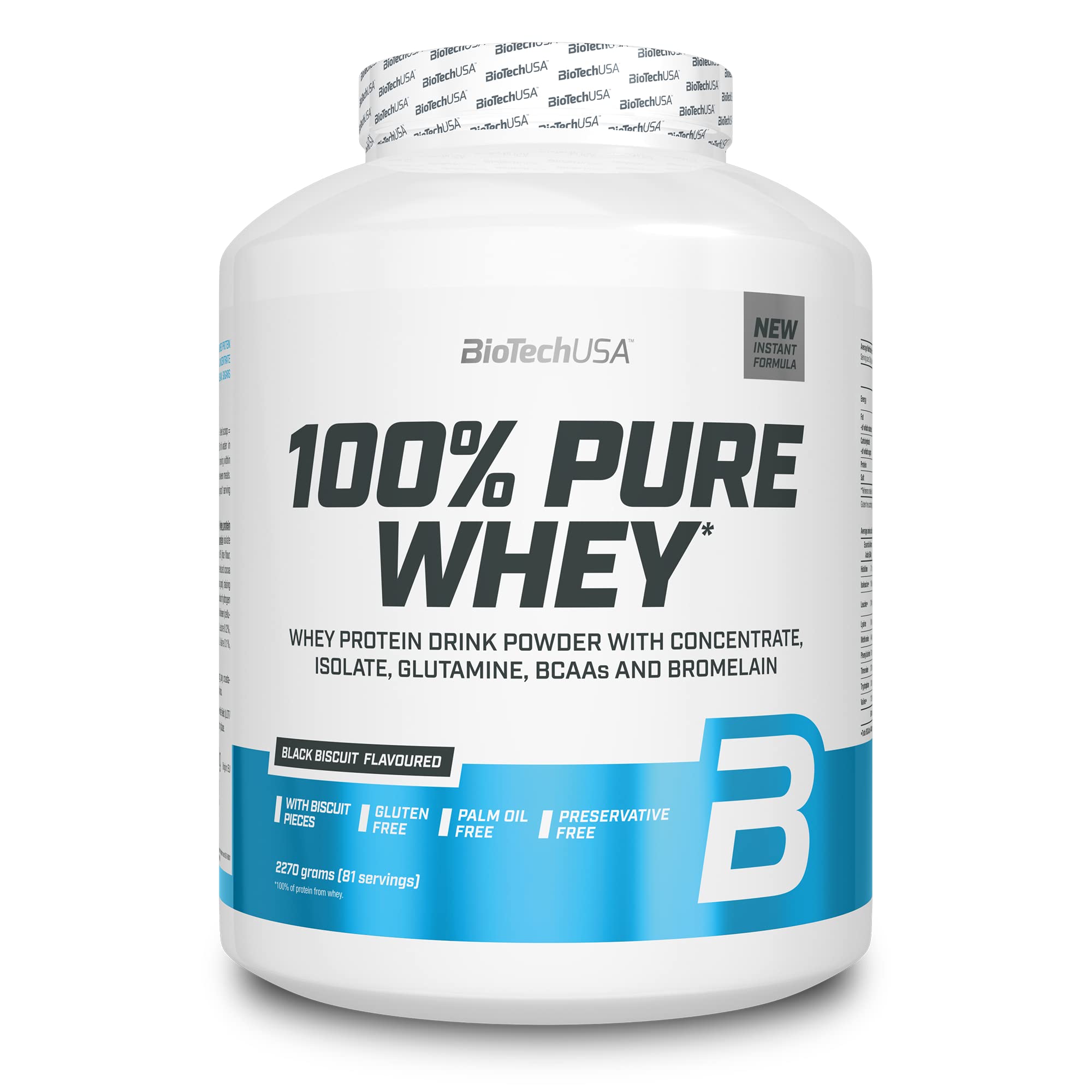 100% Pure Whey Protein Complex with bromelain Enzyme, Amino acids, Sugar and sweeteners, Palm Oil Free, 2.27 kg, Black Biscuit