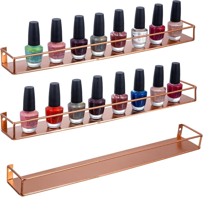MyGift Prateleiras de parede em metal na cor cobre, conjunto com 3