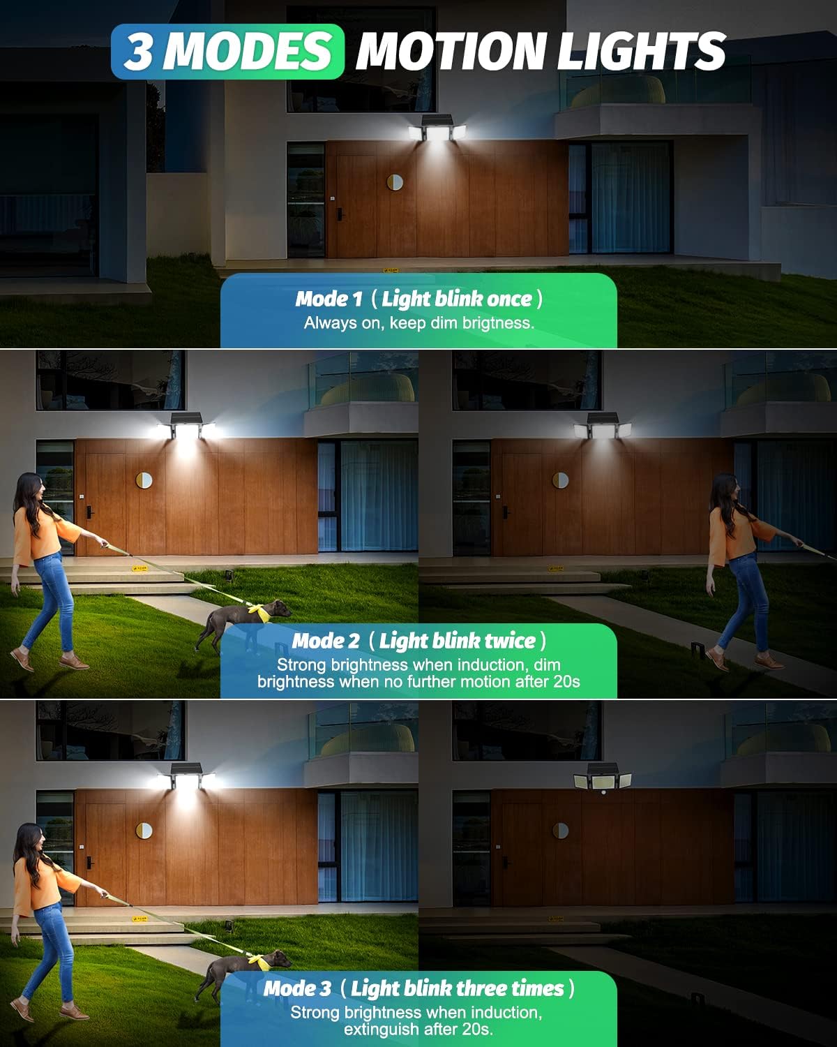2-in-1 Solar Spotlights Outdoor with Ground Stakes, 304 LED 3000LM Security Flood Lights with Remote, 3 Modes Solar Motion Sensor Lights Waterproof, Wall Lights for Driveway (2Pack-Daylight)