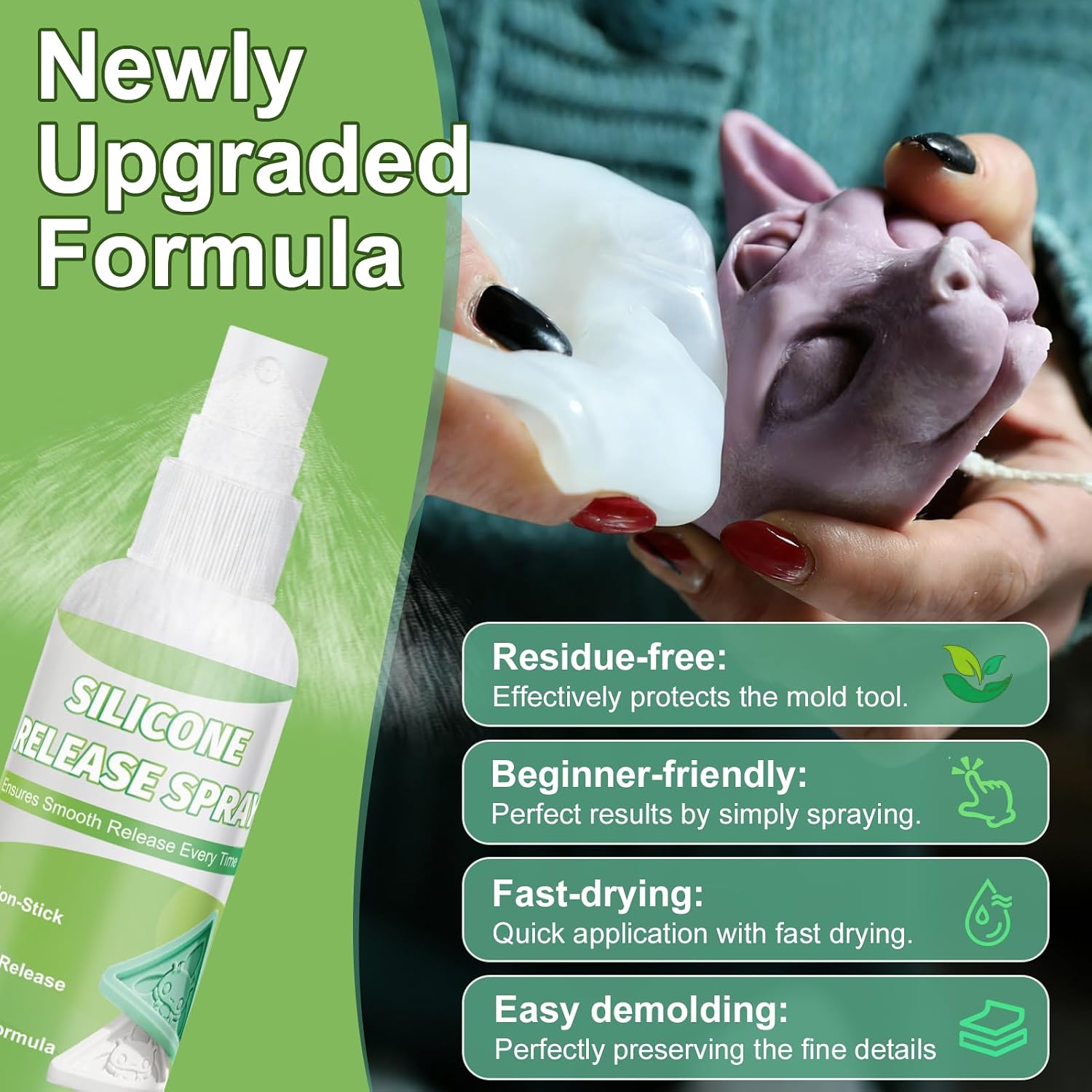 Silicone Molds Release Spray, Molds Release Spray, Quick-Dry Formula for Easy Candle & Epoxy Resin Demolding | Non-Toxic, High Silicone Oil Content | Ideal for Crafters, DIYers & Artists, 120ML