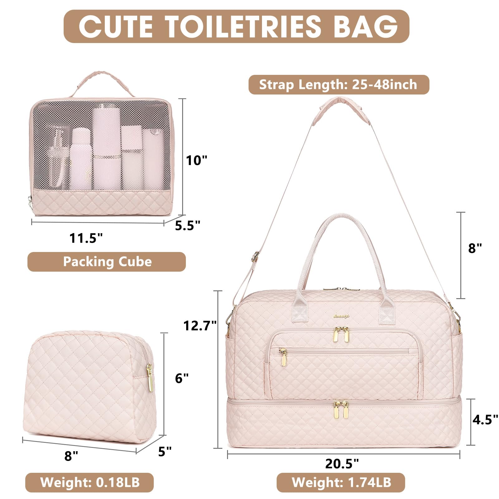 Large Women's Travel Duffle, Weekender with Shoe Compartment, Carry On Overnight Bag, Gym Duffel with Wet Pocket, Hospital Bags for Labor and Delivery 3 PCS Set view 4