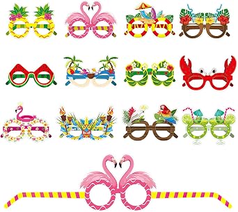 12 PCS Hawaiian Party Glasses, Beach Tropical Party Glasses, Novelty Luau Party Glass for Adults Kids, Hawaiian Tropical Parties Eyewear Glass, Paper Parties Eyeglasses Mask, for Hawaii