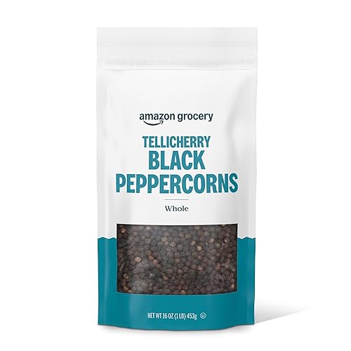Amazon Grocery, Tellicherry - Pimienta negra entera, 16 onzas (anteriormente Happy Belly, el embalaje puede variar)