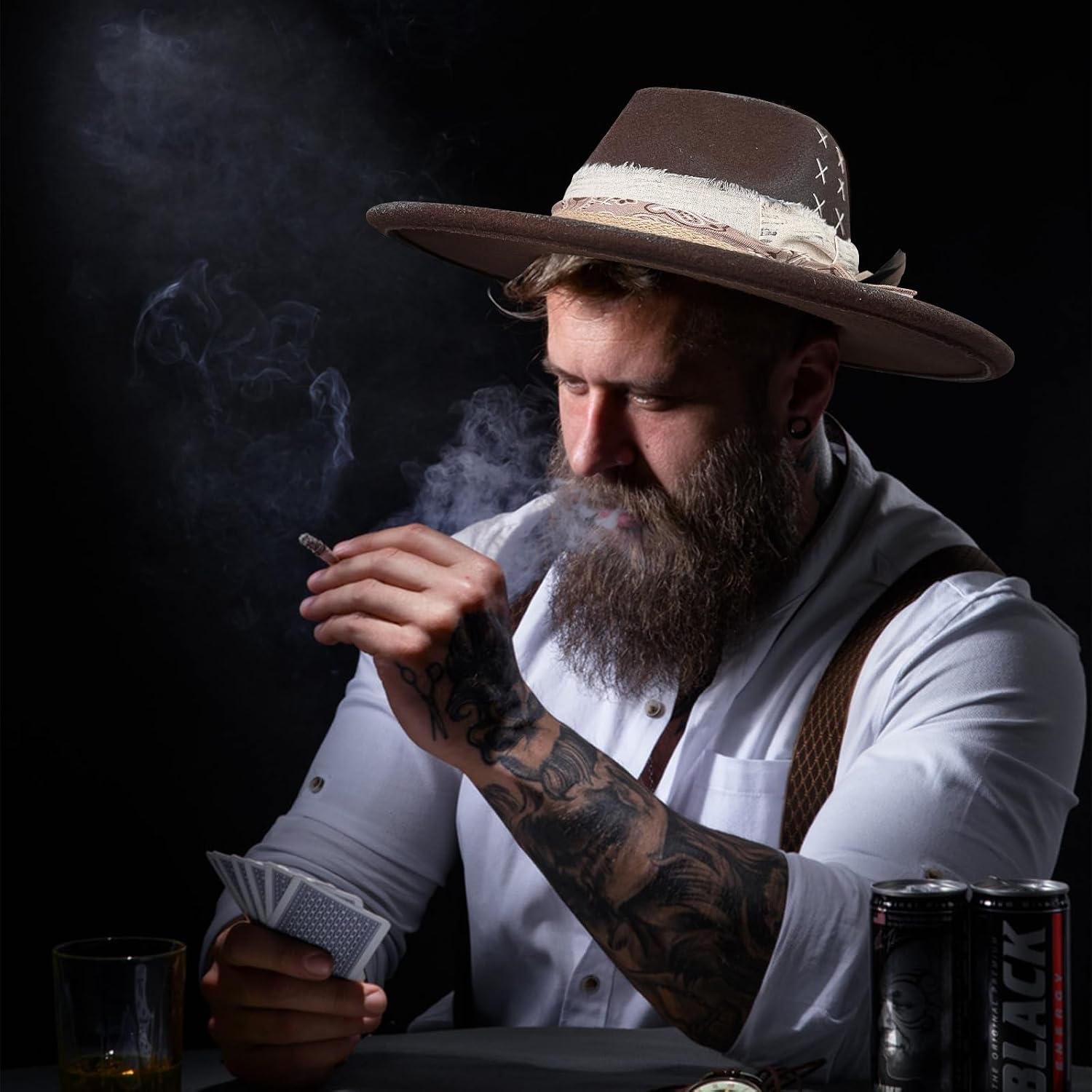 Brim Hat for Men Handmade Spray Painting Classic Fedora Women Felt Hats M-L