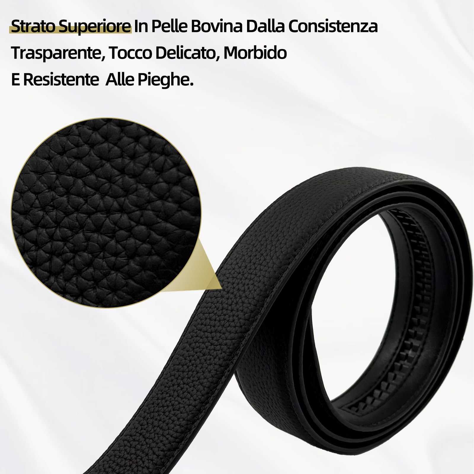 FEFLO Cintura Uomo, Cintura Pelle con Fibbia Automatica cricchétto, Larghezza 35 mm,Taglia Regolata, Adatto per abbigliamento da lavoro e casual