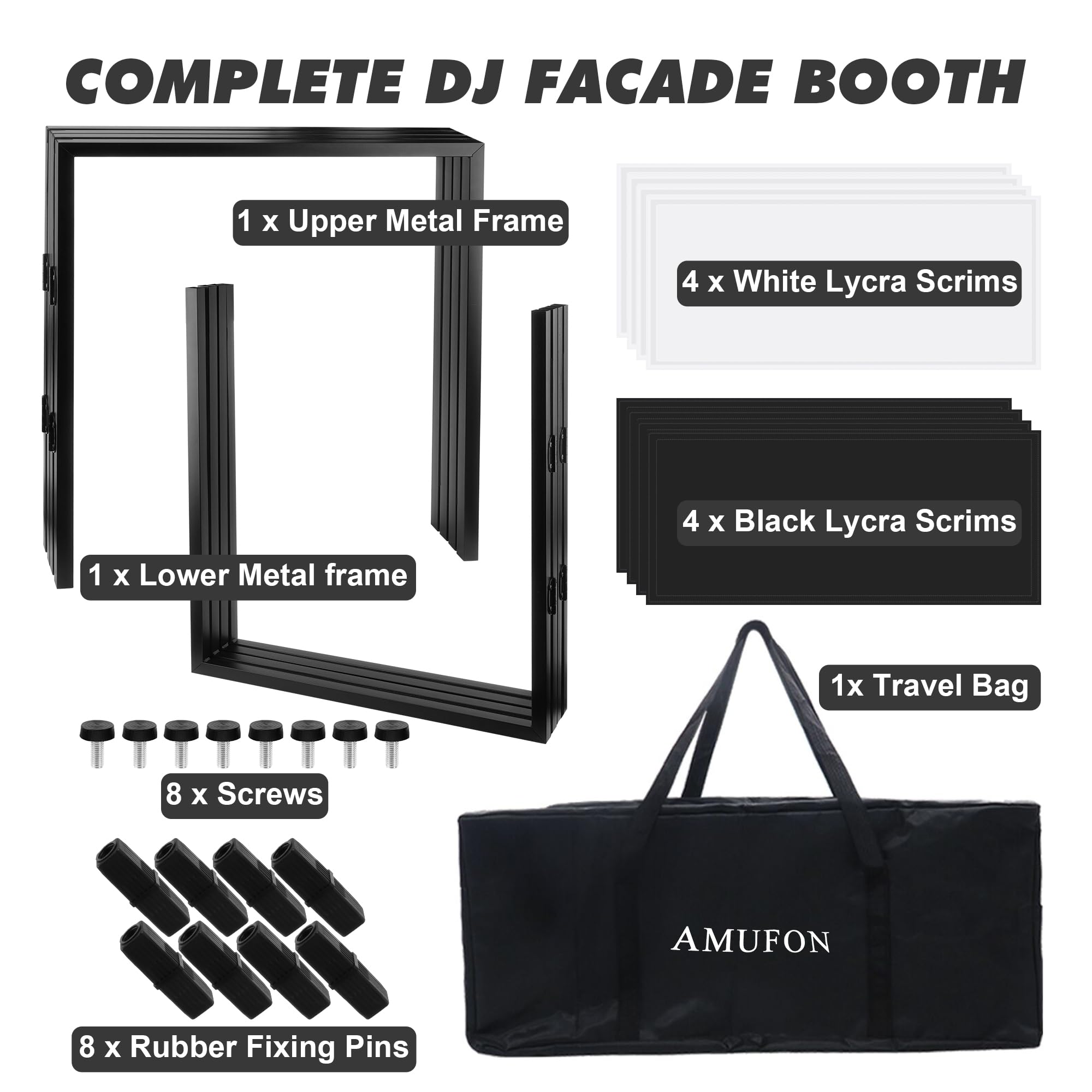 Cabina de fachada para DJ, soporte de DJ portátil para eventos con 4 marcos de metal desmontables, soporte para proyector de luz con bolsa de transporte para fiestas, espectáculos, reuniones