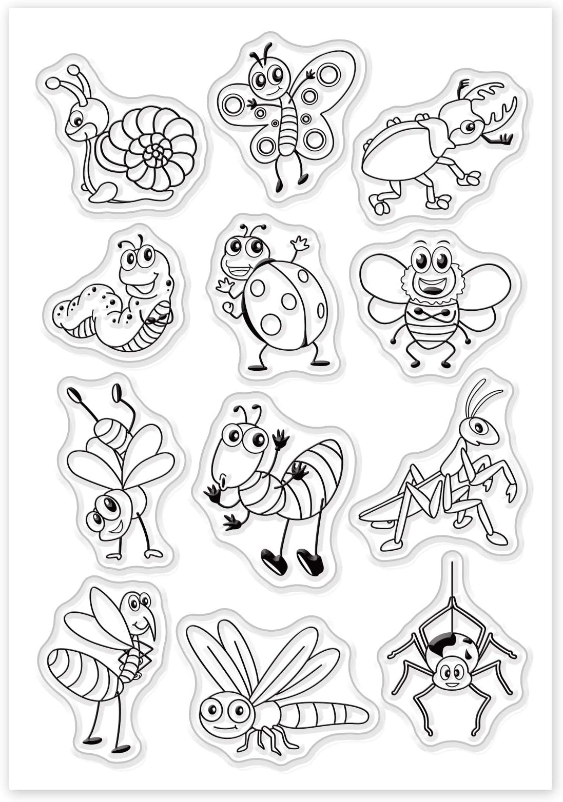 GLOBLELANDCartoon Clear Stamps Butterfly Snail Bee Dragonfly Spider Silicone Stamp Cards for Card Making Photo Album Decoration and DIY Scrapbooking