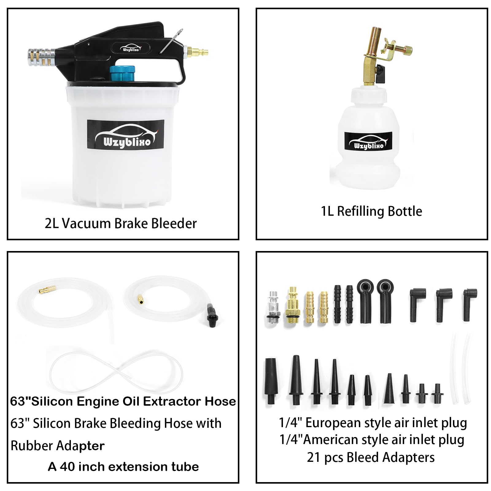 Kit de purga de frenos al vacío de 2 L con extractor de líquido de frenos y botella de repuesto de 1 L con adaptadores