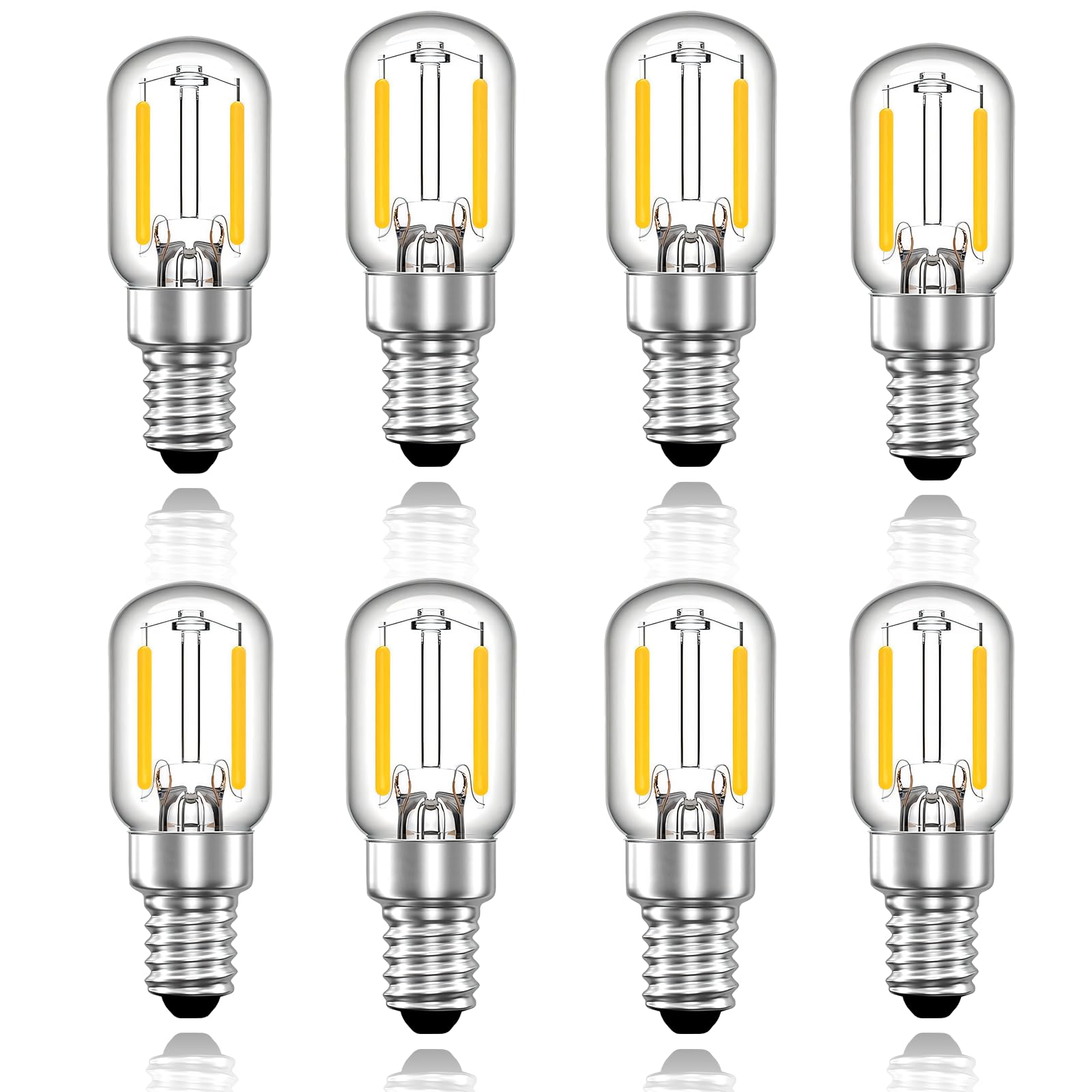 Wenscha glühbirne E14 LED warmweiss T22 Kerzenlampe 2W 2700K salzlampe kühlschrank birne – Klarglas Filamentoptik für Kronleuchter, Vitrinen & Bar-Deko Retro-Design nicht dimmbar(Packung mit 8 Stück)