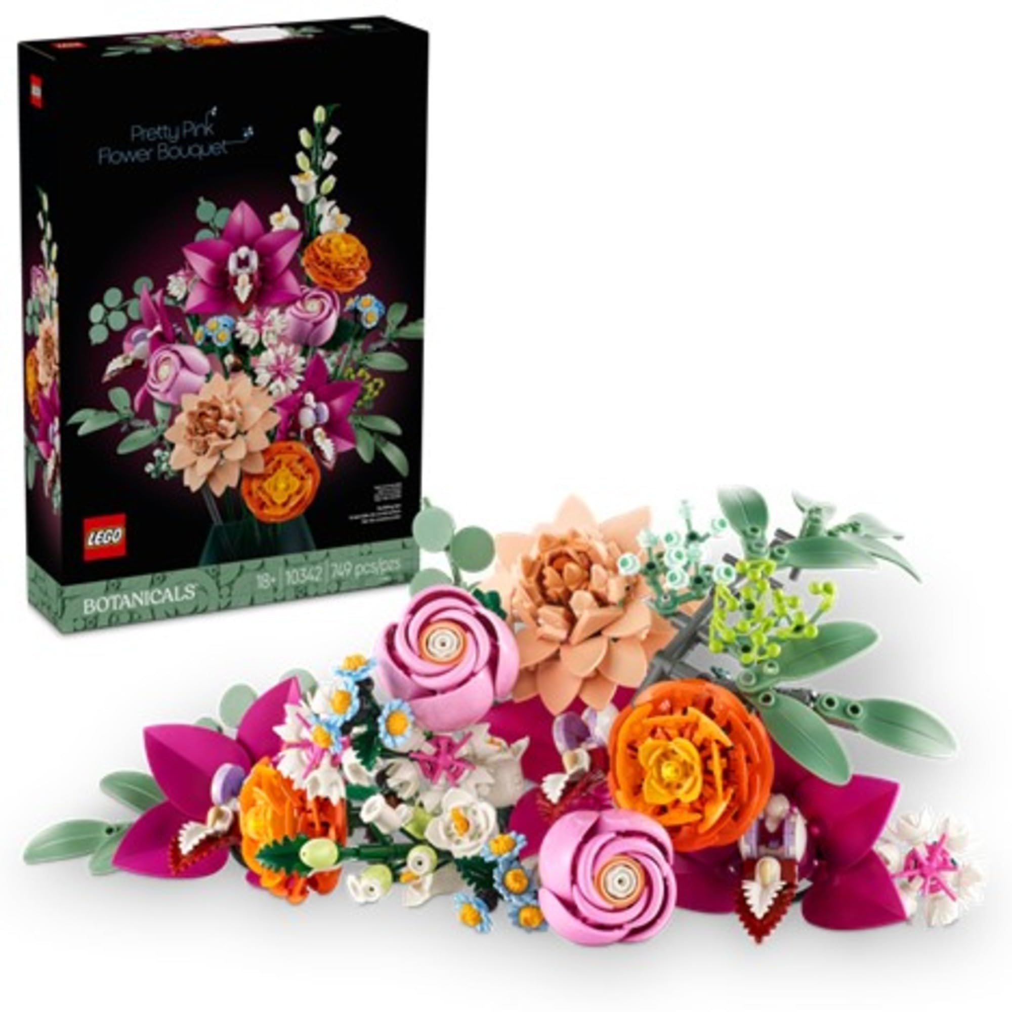 LEGO Botanicals Pretty Pink Flower Bouquet Building Set for Adults - Artificial Flowers for Home Decor, Centerpiece for Tables - Gift Idea for Women & Men - 10342