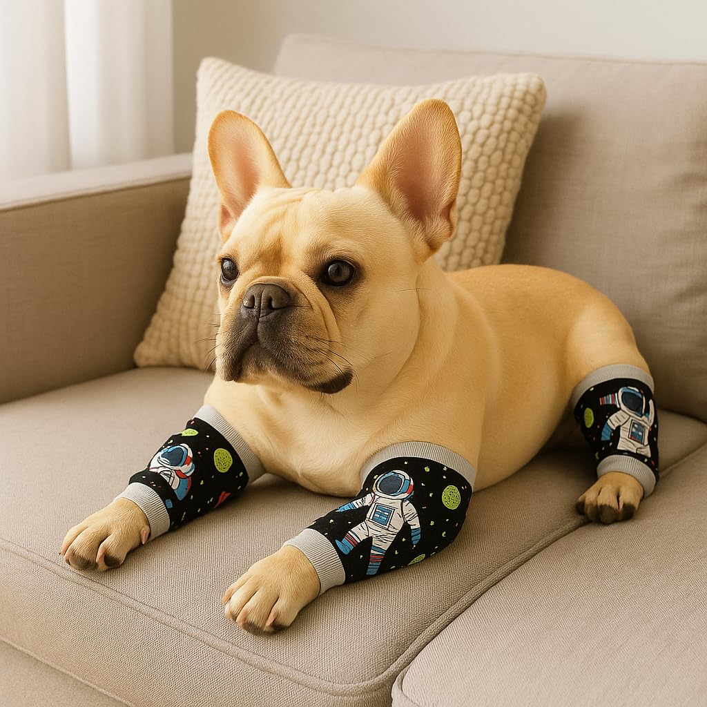 Petwarm Dog Recovery Leg Sleeves 4pcs Set Astronaut Print – Soft Anti-Lick Joint Support Wraps for Medium & Large Dogs, Cone-Free Surgery Protection, Grey, L - Image 4