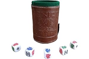 Langur Burja Dice, Cup Poker Dice Game Set with Cup Leather Lined (cubilete)…Brown