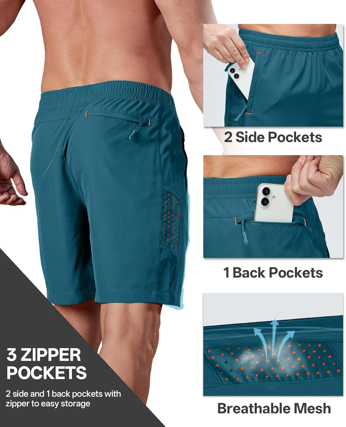 ZITY Men's Running Athletic Shorts with Zipper Pockets 7" Lightweight Moisture Wicking Sports Gym Basketball Hiking Workout - Image 4