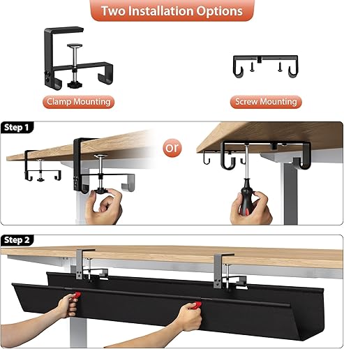 Miniatura 6 de Univivi Bandeja de organización de cables sin taladros debajo del escritorio, organizador de cables de 48 pulgadas para mesa, gestión de cables de