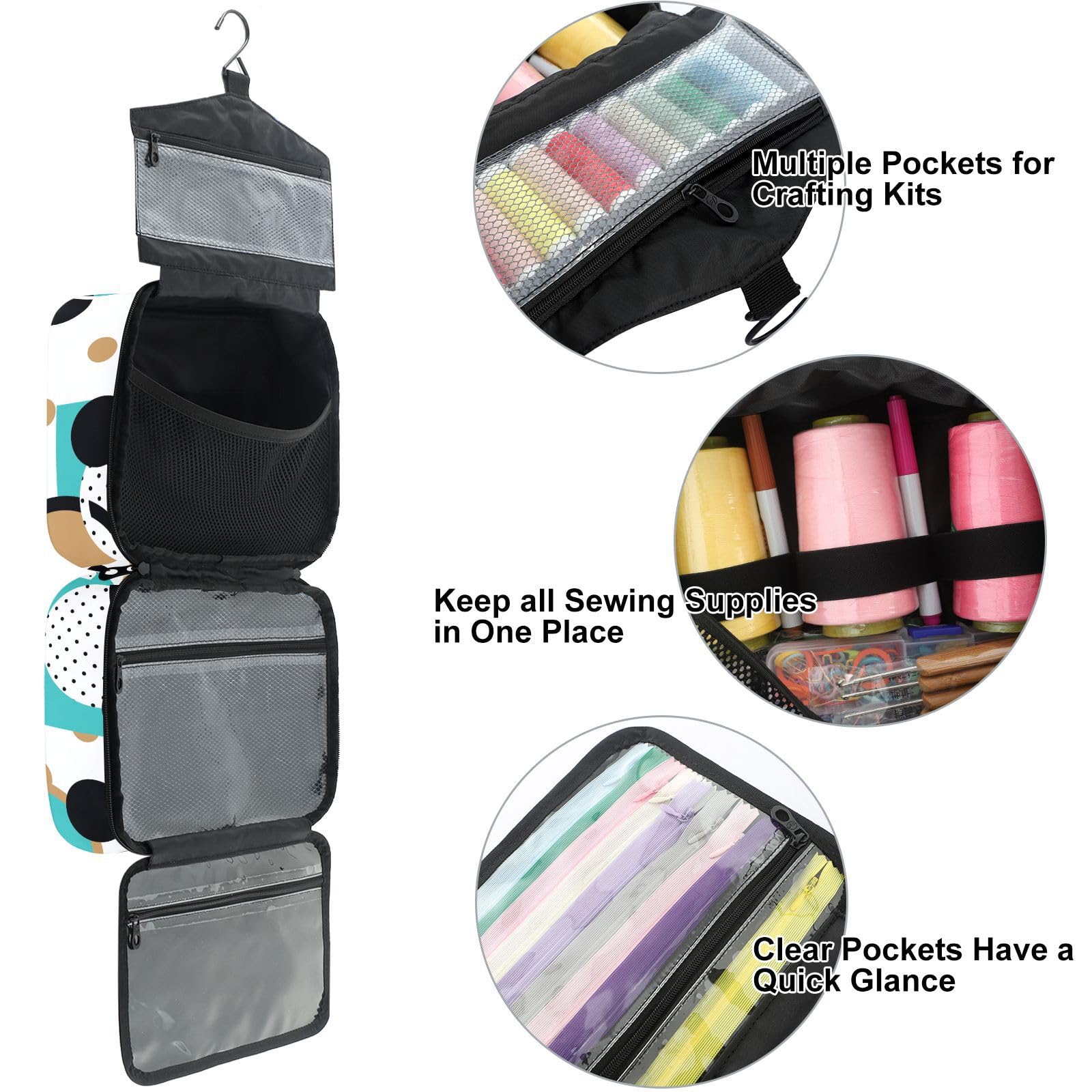 YNNALE Sewing Supply Organizer Bag, Turquoise Brown Abstract Design Portable Sewing Bags with Pockets&Hanger, Sewing Storage Box Case for Sew Supplies/Kit/Tools/Accessories (BAG ONLY)