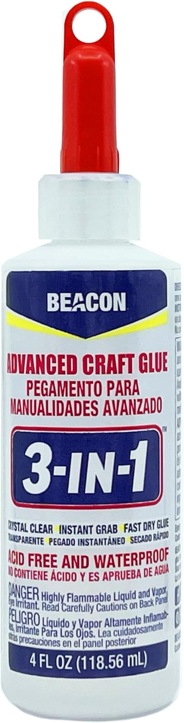 BEACON 3-in-1 Advanced Craft Glue - Fast-Drying, Crystal Clear Adhesive for Wood, Ceramics, Fabrics, and More, 4-Ounce
