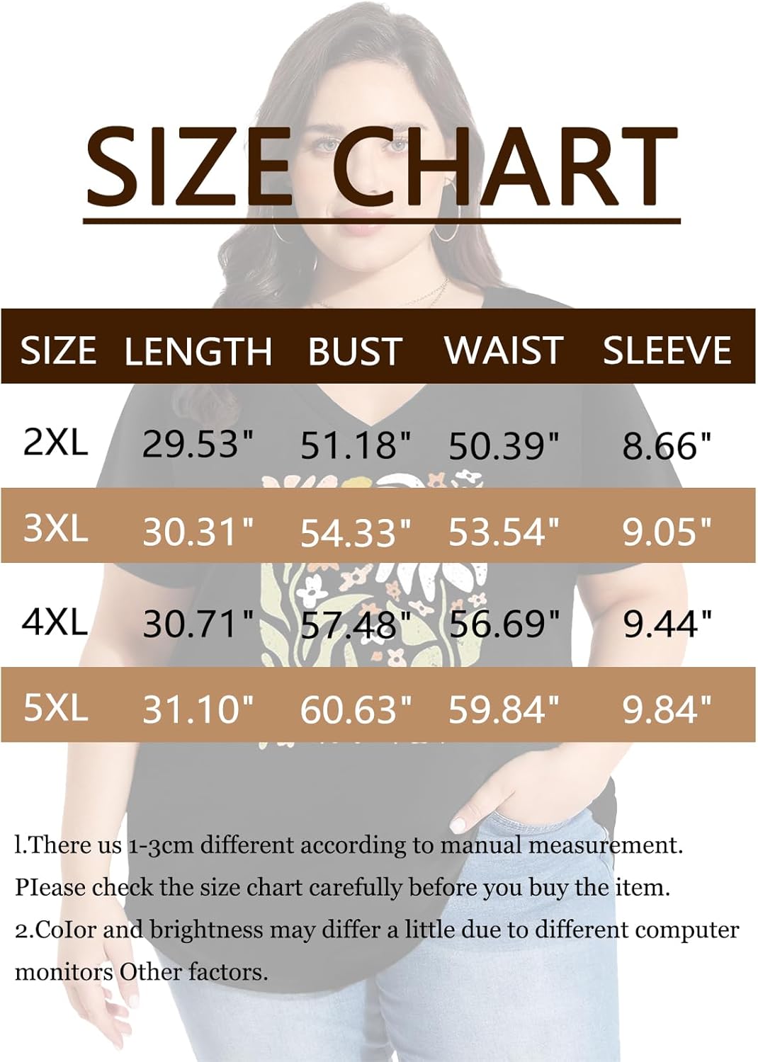 Womens Plus Size Tops Boho Floral Short Sleeve V Neck T-Shirt Casual Summer Wildflower Graphic Tees - Image 5