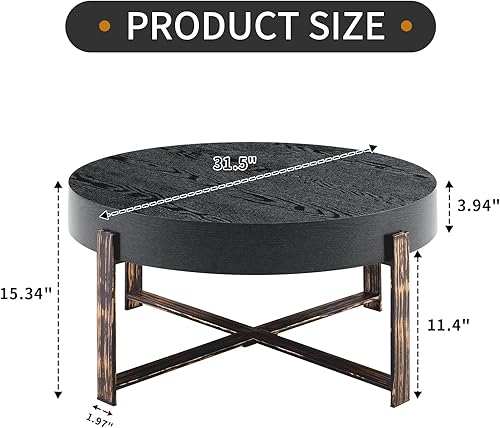 Miniatura 3 de Mesa de centro redonda, mesas de centro modernas de 31.5 pulgadas para sala de estar, mesa de té central circular de madera con patas de metal para