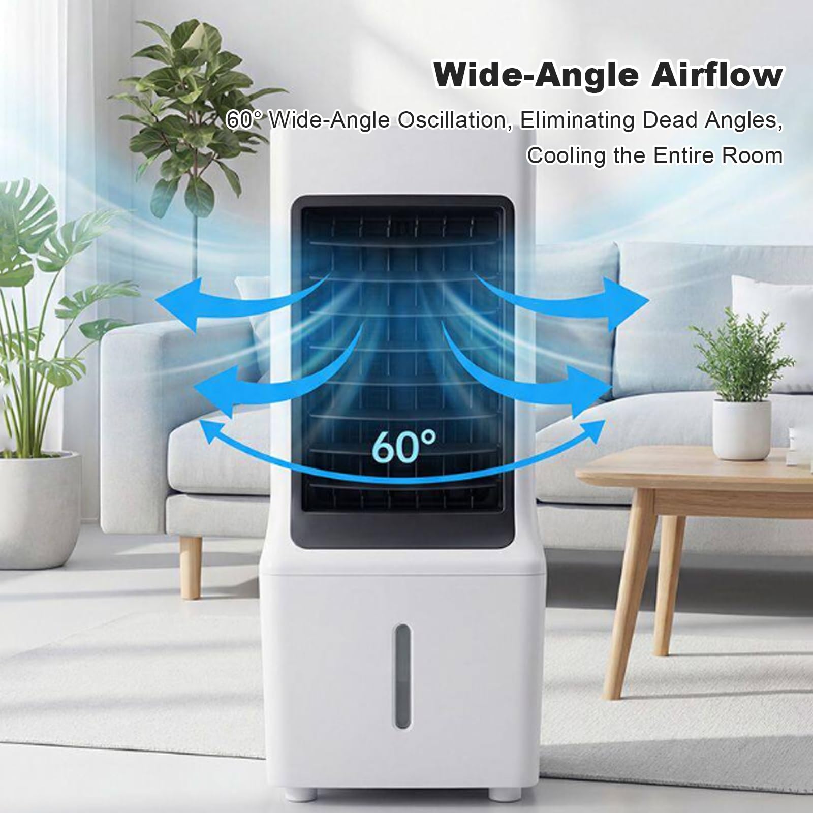 Condizionatore Portatile, Raffrescatore Evaporativo Silenzioso con 3 Velocità, Ventilatore di Raffreddamento Oscillante a 60° con Maniglia per Casa e Ufficio