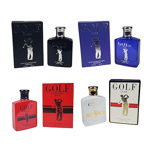 Secret Plus - Juego de 4 colonias de la serie Golf - Negro, Azul, Rojo y Club, Fragancia para Hombre de 3.4 fl oz / Eau De Parfum Natural Spary