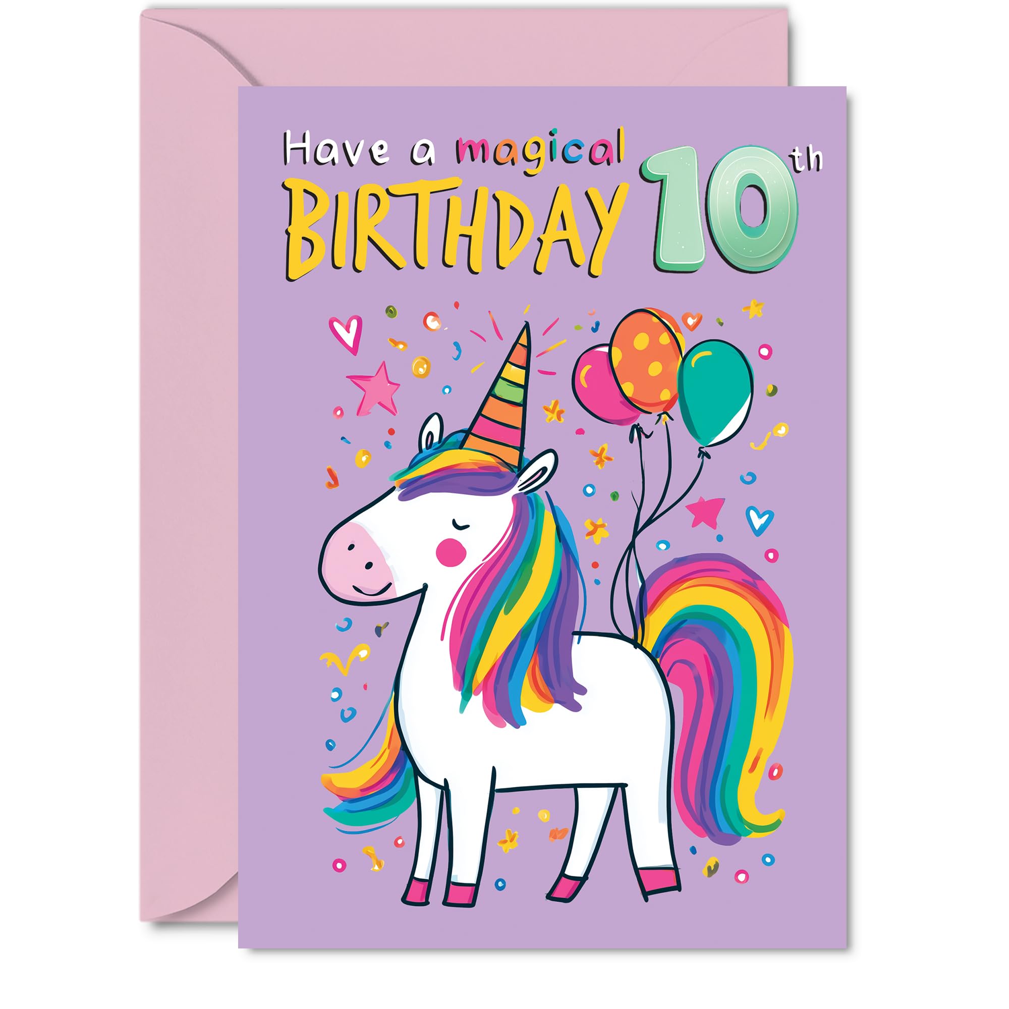 10th Birthday Cards for Boys Girls - Magical Birthday - Happy Birthday Card for 10 Year Old Boy Girl Sister Granddaughter Nephew Daughter, 5x7 Inch Bday Greeting Cards