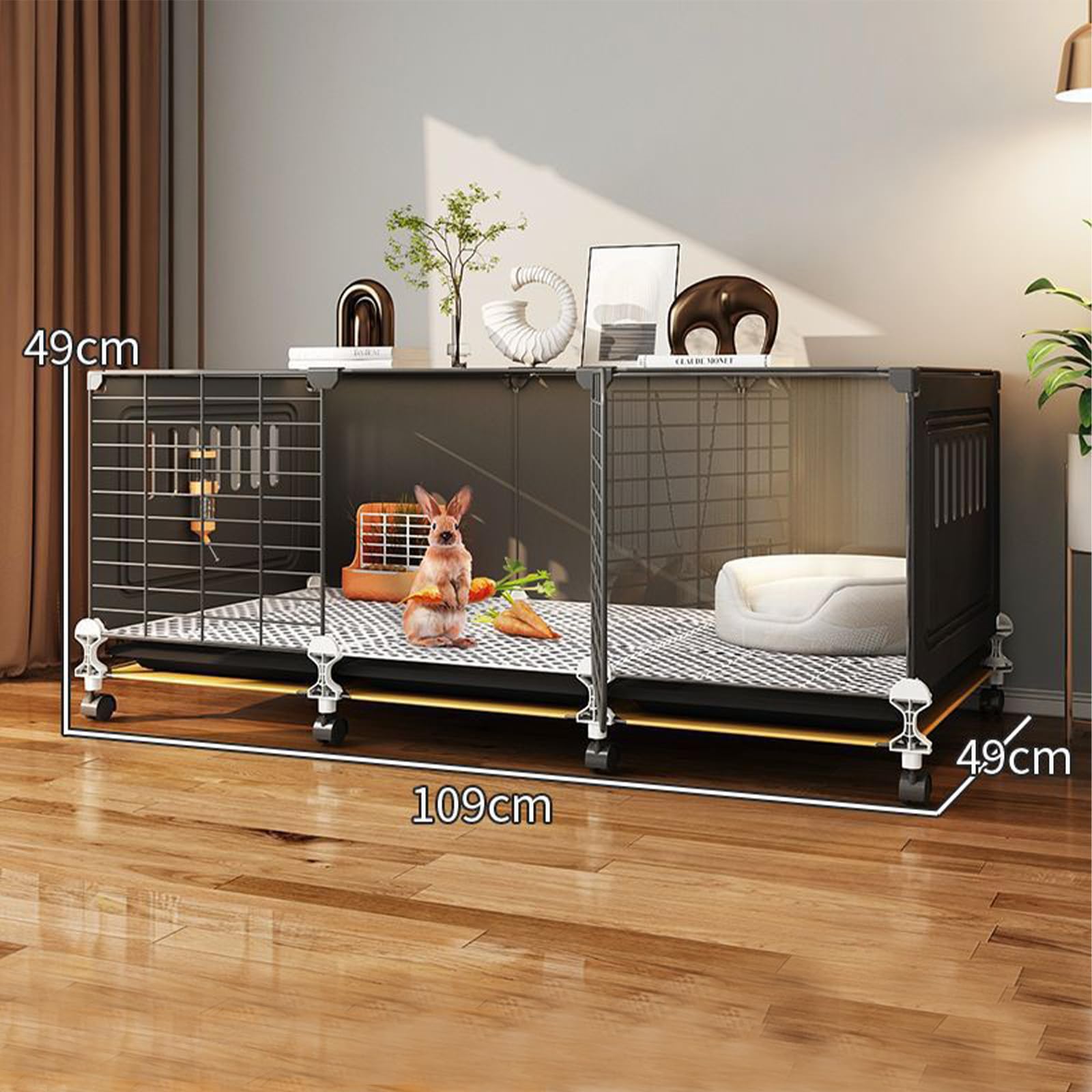 Jaulas cerradas para conejitos con ruedas universales de 360°, jaulas de metal para animales pequeños con bandeja extraíble, jaula de conejo rodante para interiores con bandeja extraíble