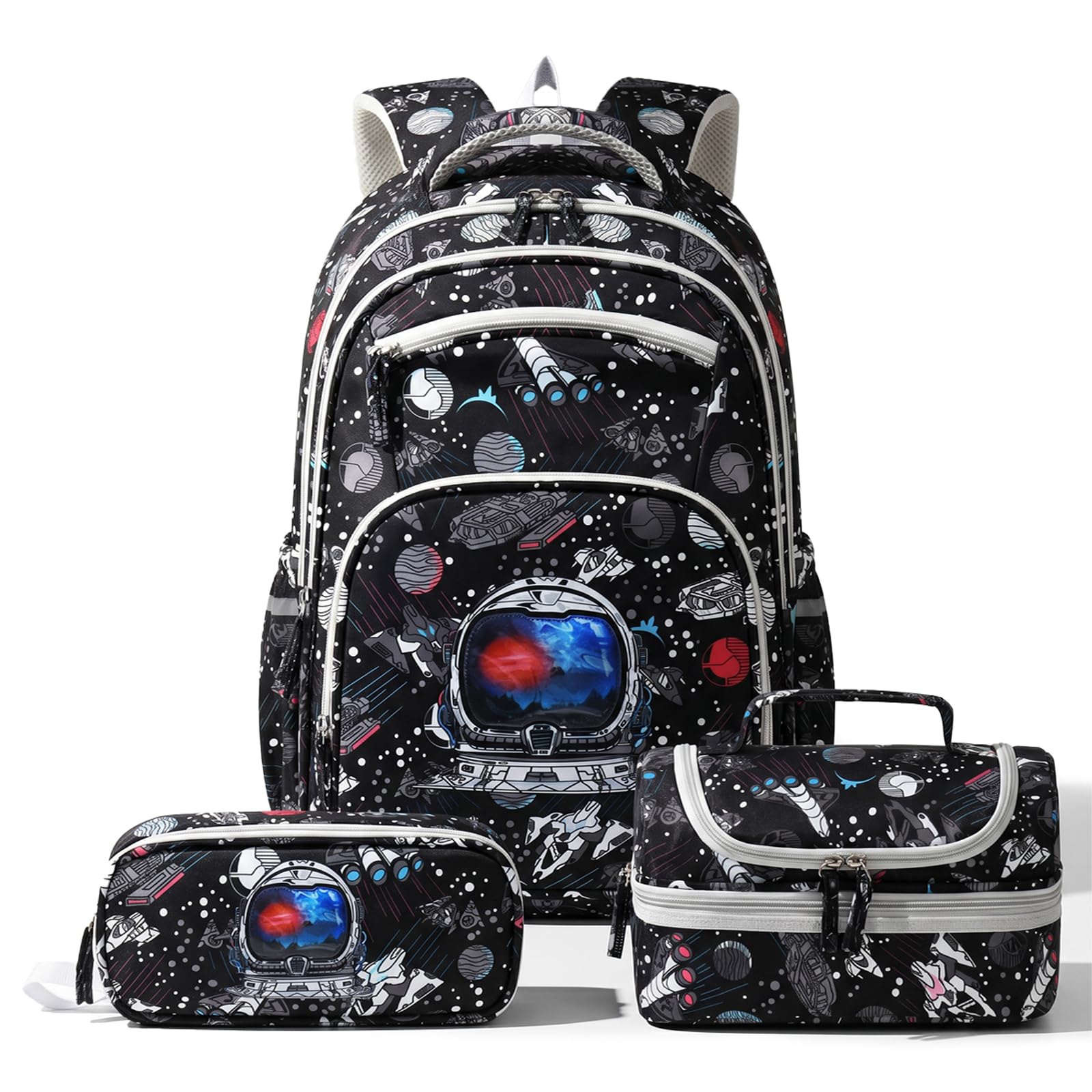 Amythe Mochila Escolar Adolescentes Niños 8 a 15 Años 3 piezas Joven, Negro | Correa Pectoral 3 piezas Grande Impermeable Negro Daypack Multi-Bolsillos Espacioso Resistente para Colegio Viaje Excursión