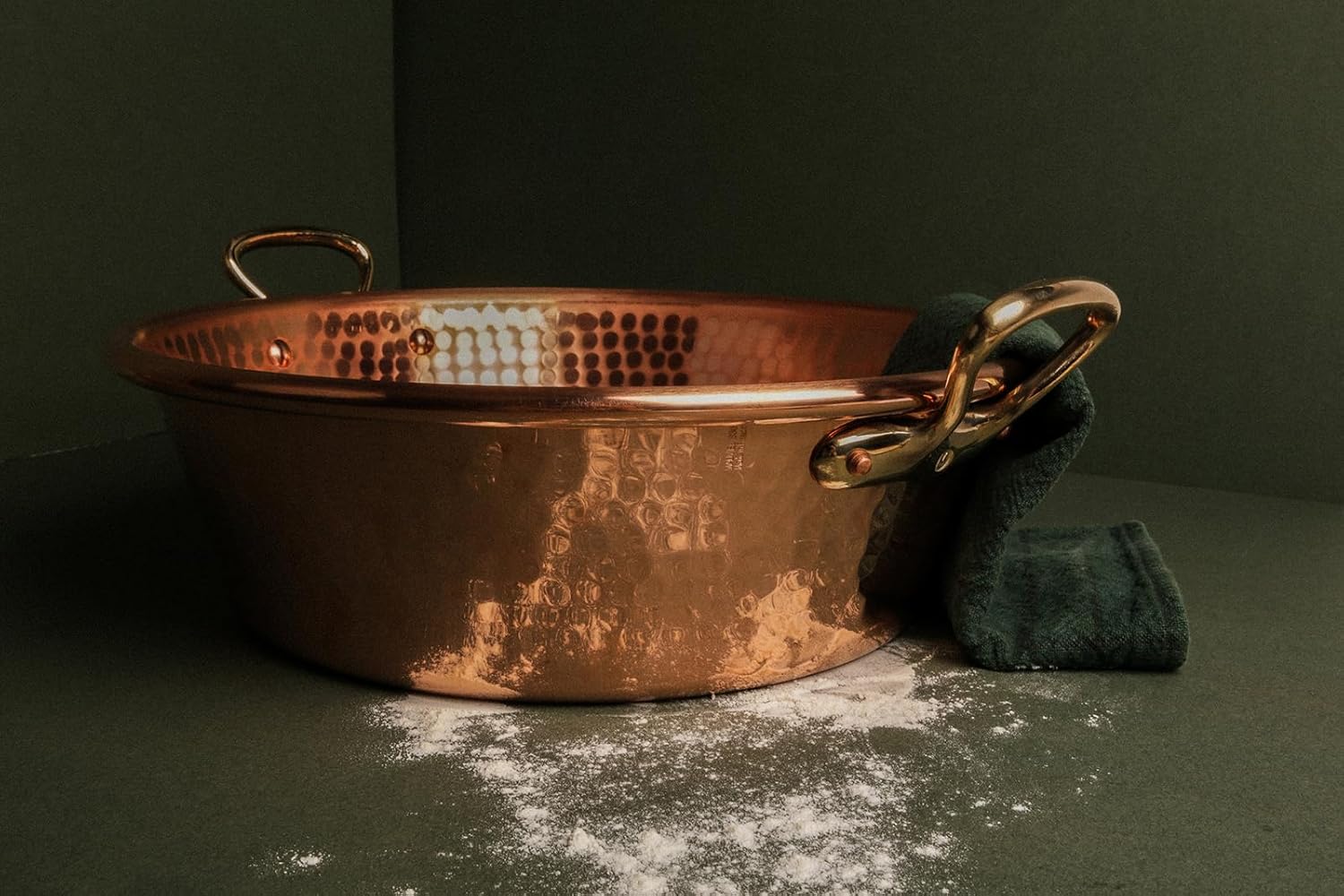 Mauviel M'Passion 1.2mm Hammered Copper Jam Pan with Brass Handles, 17.3-qt, Made in France