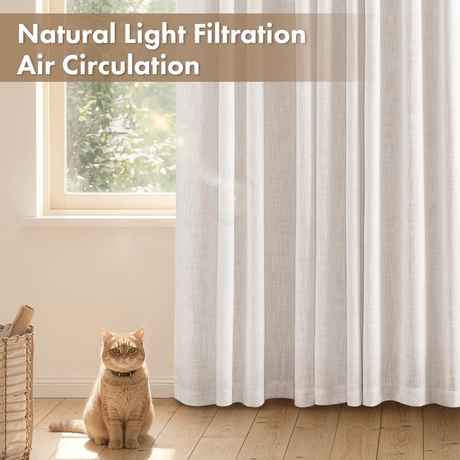 MIULEE Thick Linen Curtains 96 Inches Long 2 Panels Nautral Light Filtering for Farmhouse/Living Room/Bedroom, Semi Sheer Window Privacy Drapes with Back Tab Rod Pocket, 42Wx96L, Set of 2 Ivory