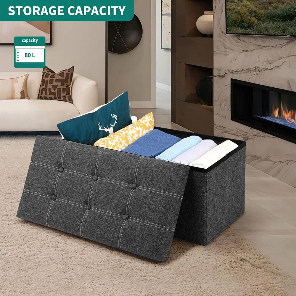 PASHANDOZ Storage Ottoman Bench | Footrest Stool Ottoman with Storage and Sitting Bin Boxes for Storage Long Ottoman Bench with Storage Ottoman Stool with Storage for Living Room (Purple) 1