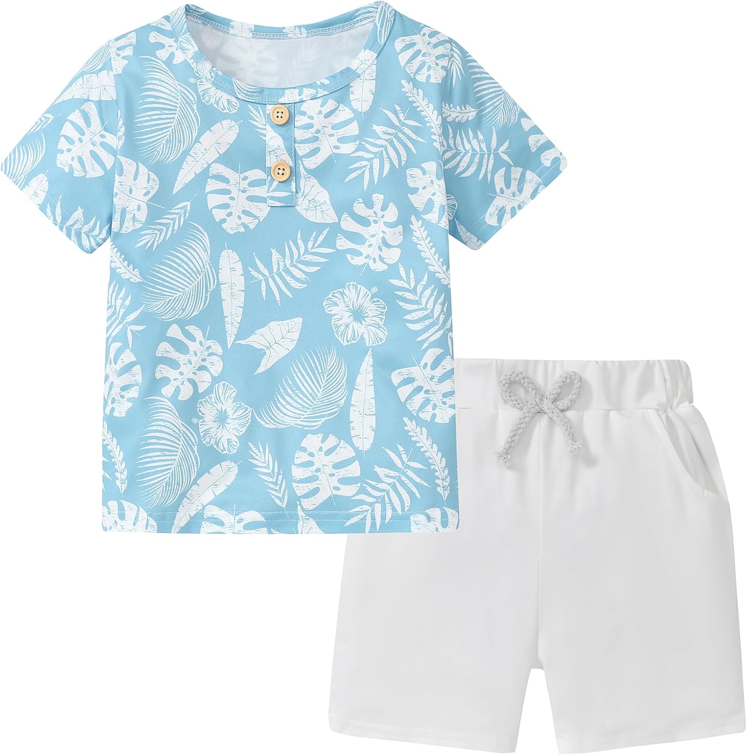 Coco&RARA Toddler Boy Clothes Outfits Casual Graphic Print T-Shirt + Elastic Waist Pockets Shorts Boy Clothes Set 2-7T