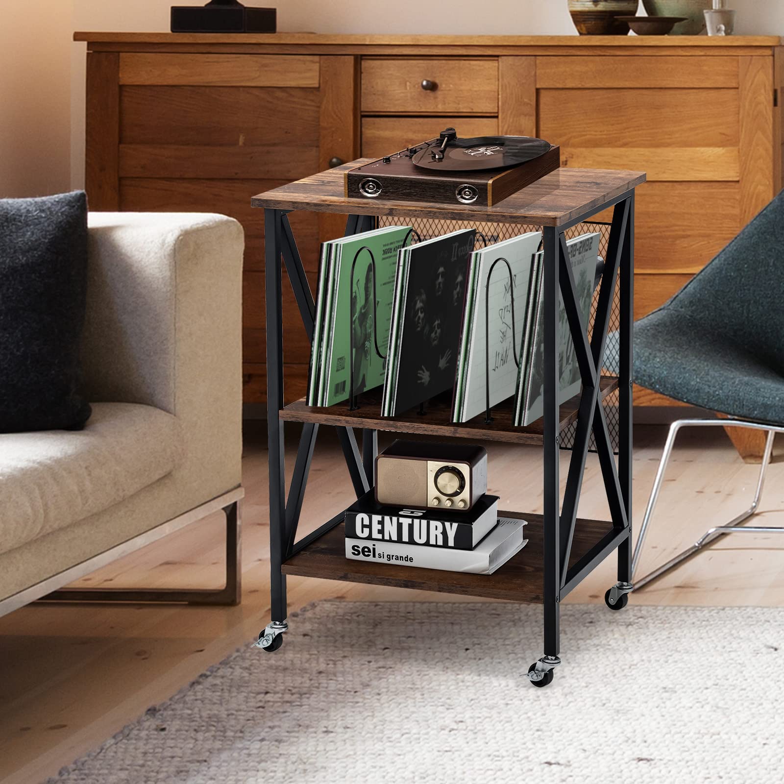 Schallplatten Regal GIANTEX Plattenspielerständer Mit Ablagen – Stylisches Regal Für Schallplatten & Bücher Plattenschrank