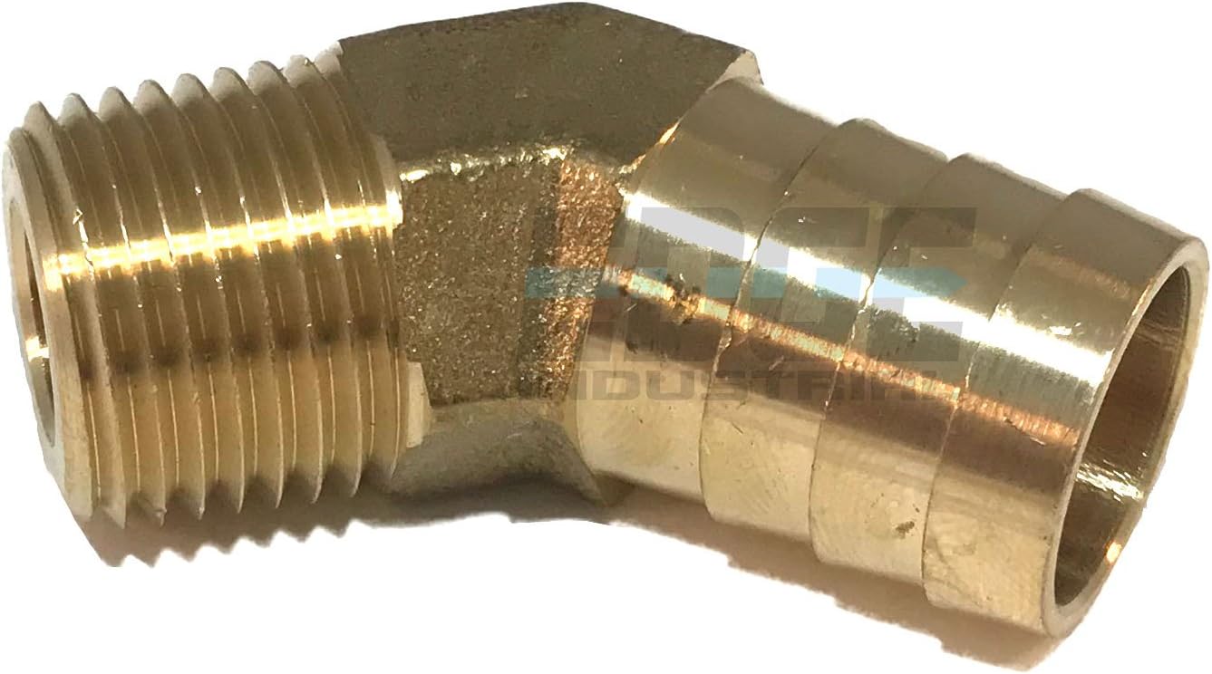 3/4" HOSE ID TO 1/2" MALE NPT MNPT 45 DEGREE BRASS ELBOW FITTING FUEL/AIR/WATER/OIL/GAS/WOG (QTY 01)