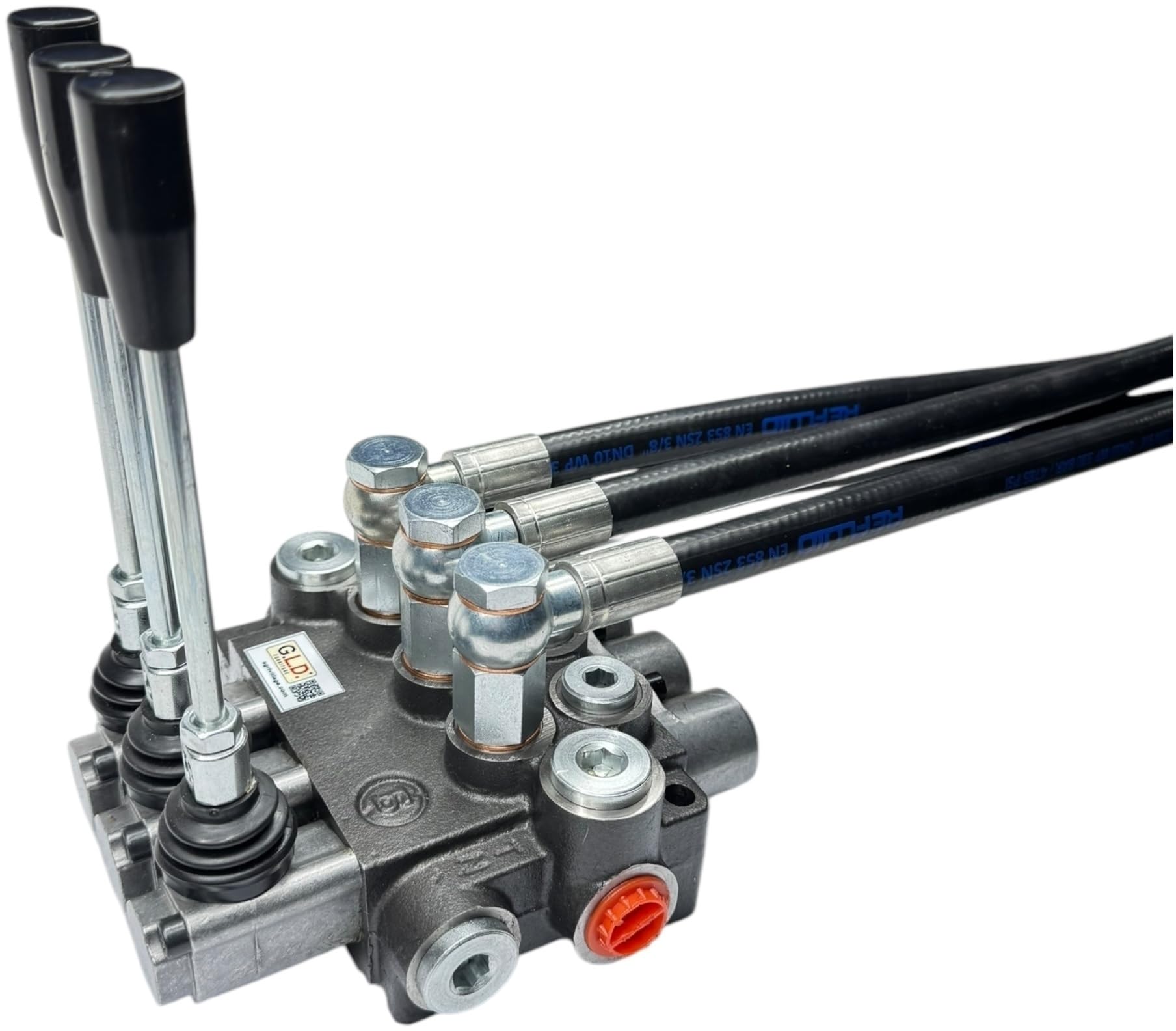 Distributore oleodinamico per trattore 3 leve - 1 doppio effetto 2 semplice effetto 3/8" completo di tubi e innesti rapidi push pull