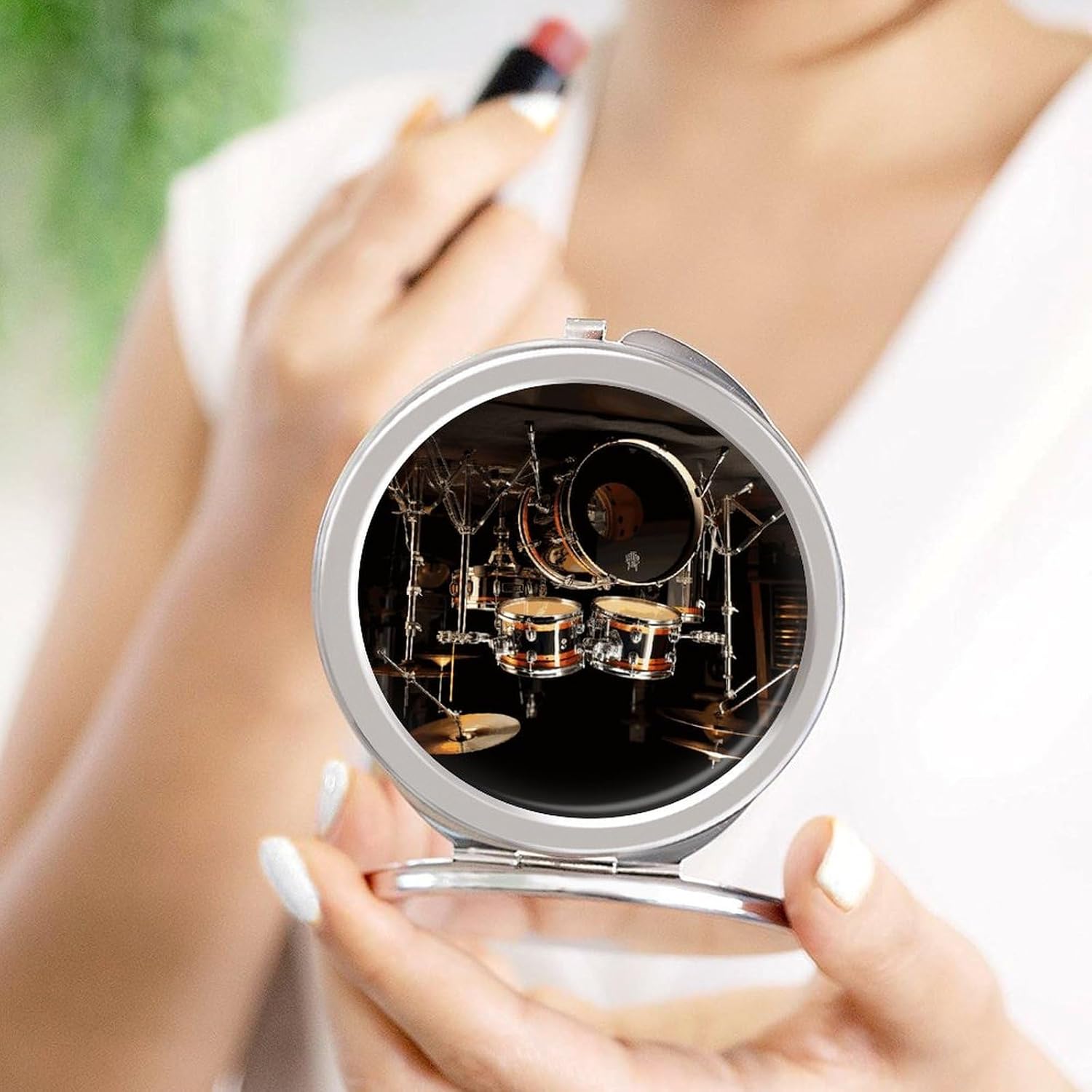 Drum Set Compact Travel Makeup Mirror for Pocket Purse image 4