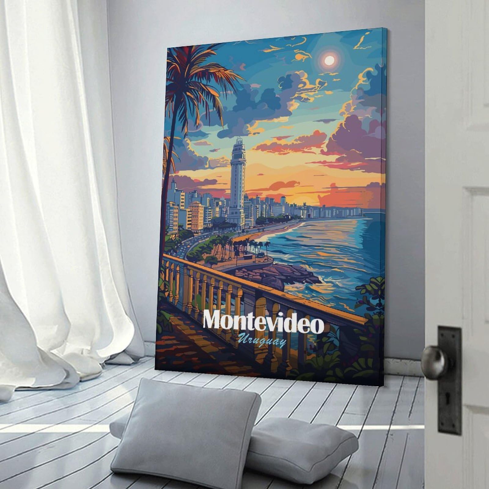 Junmoney Montevideo Uruguay Cityscape at Sunset Home Decor Wall Art 20x30inch(50x75cm), for Office, Study Or Home Workspace, Home Office Artwork with Decorative Appeal