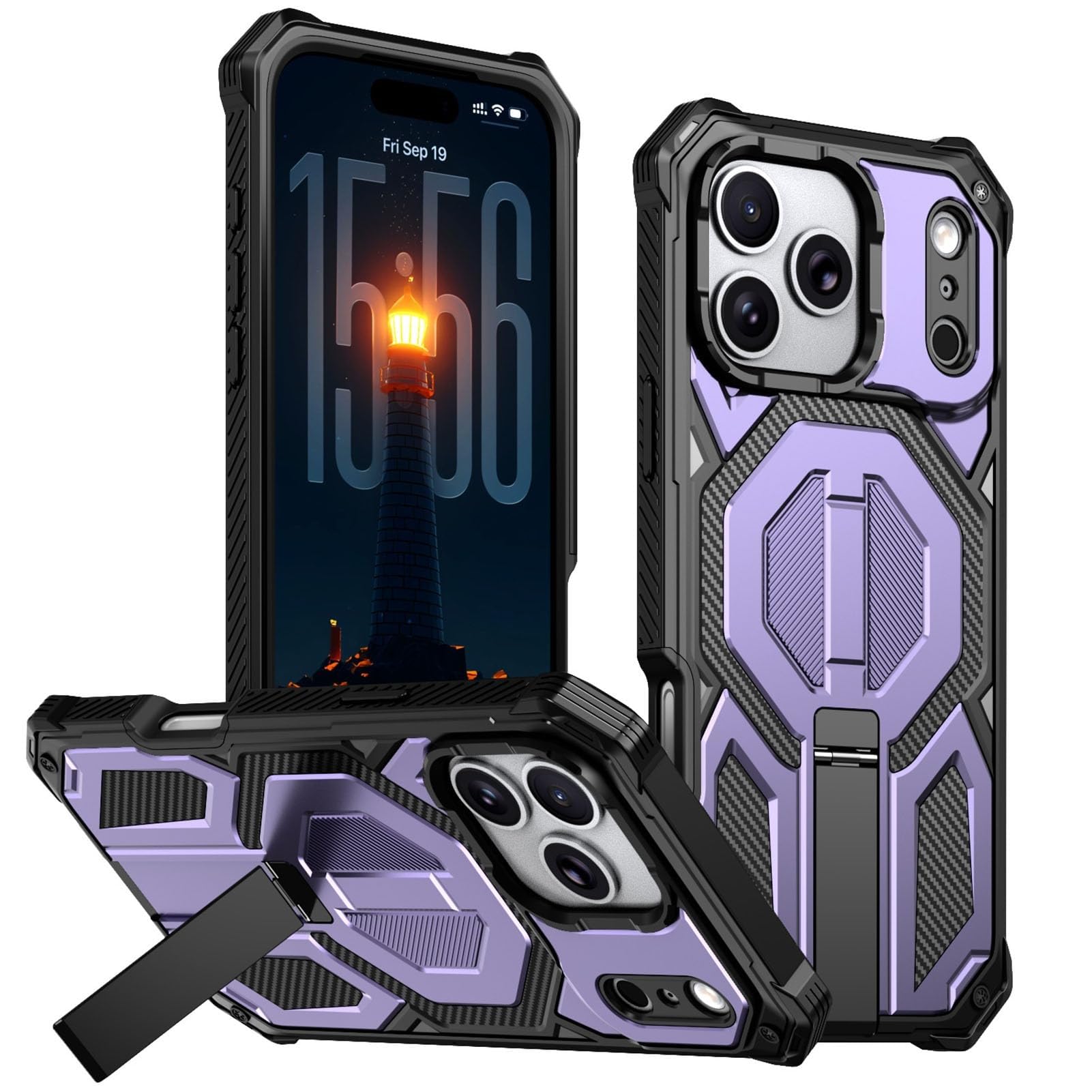 Étui iPhone 17 Pro Max violet fin haute résistance avec mini stand