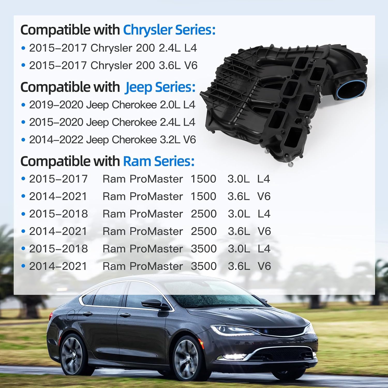 68240667AC Engine Intake Manifold Compatible with 2014-2022 Ram ProMaster 1500 2500 3500,Jeep Cherokee,Chrysler 200 2.0L 2.4L 3.0L 3.2L 3.6L,Replacement 68240667AB
