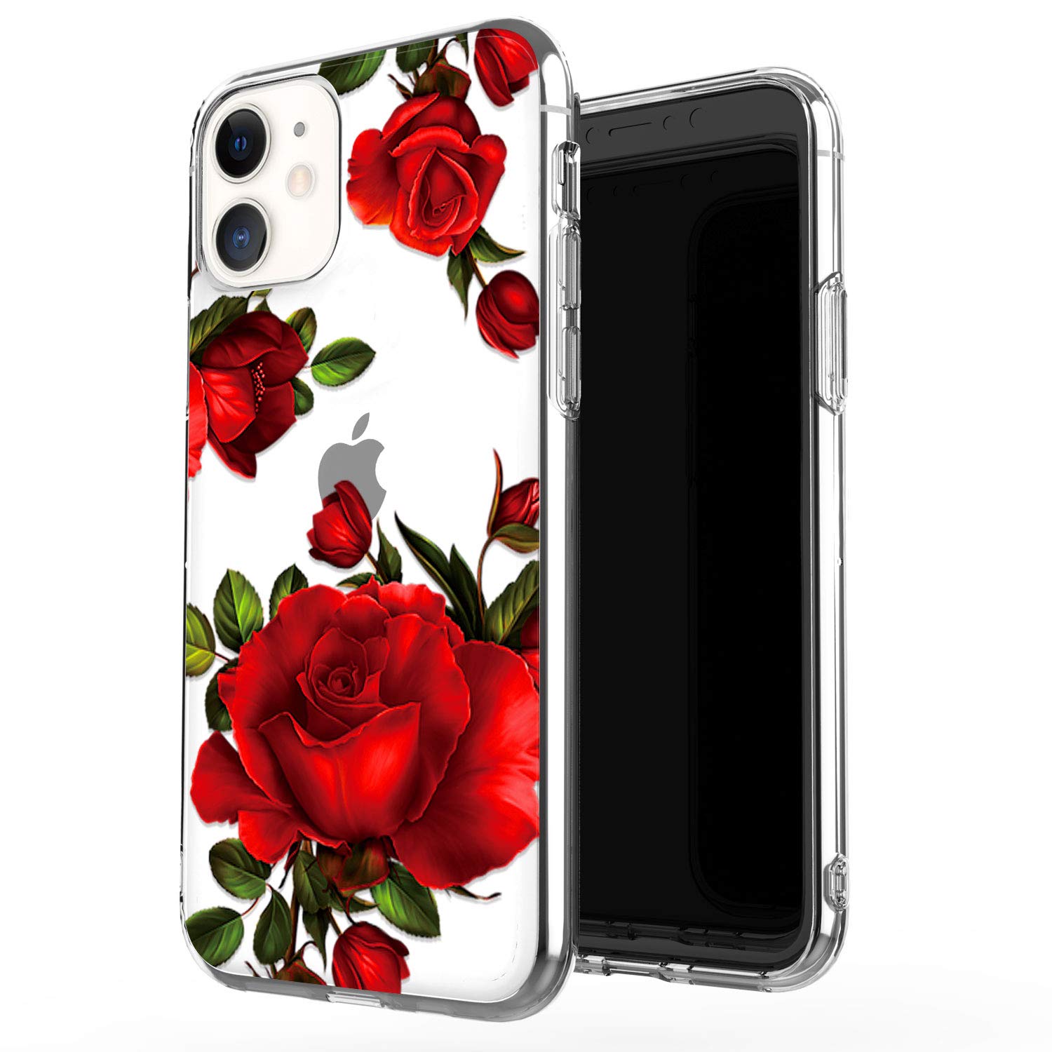 JAHOLAN Compatible with iPhone 11 Case Clear Cute Design Flexible Bumper TPU Soft Rubber Silicone Cover Phone Case Girl Floral Rose Red