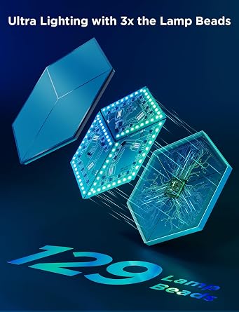 Govee Glide Hexagon Light Panels Ultra, RGBIC 3D Wall Lights with DIY | 60 Scenes and 129 Lamp Beads, Upgraded Gaming Light for Gaming Room, Compatible with Alexa, 10 Pack Meteor Gray
