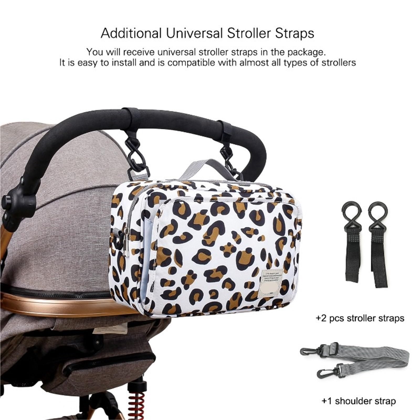 Wickeltasche Mama mit Kindern, Outdoor-Reisen, wasserdicht, Bedruckt, Aufbewahrungstasche for Aufhängen, Wickeltasche, Mama-Tasche(Black)