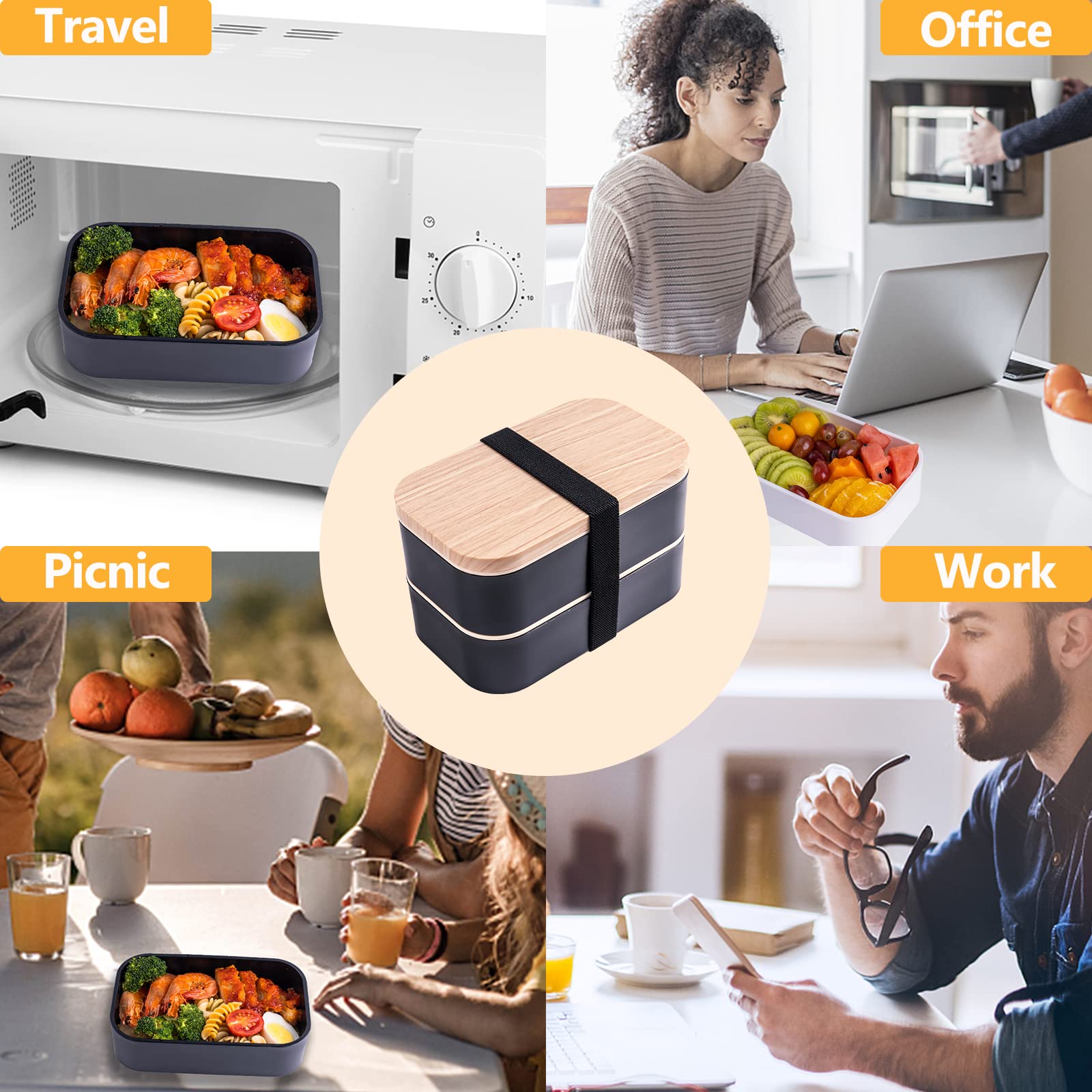 Healfyya Boîte à Bento Avec Ustensiles Et Récipient à Sauce Blanc 1,5 L