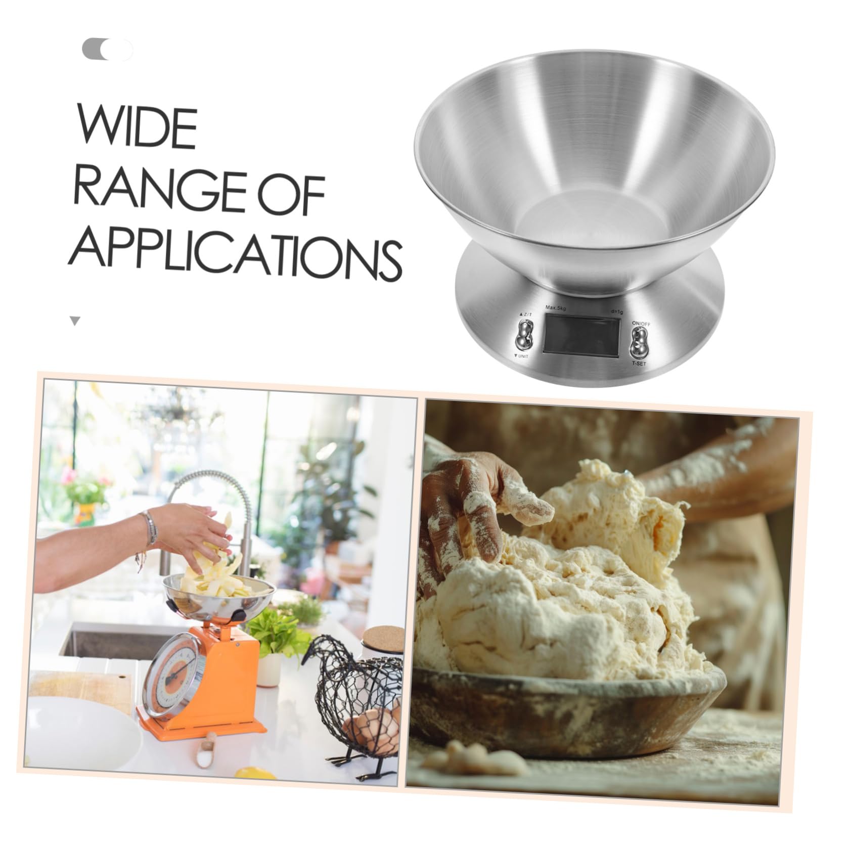 Báscula Digital para Alimentos de Acero Inoxidable 5000g Plata | Preparación y Repostería, Operación Sencilla, Limpieza Fácil, Formato Compacto