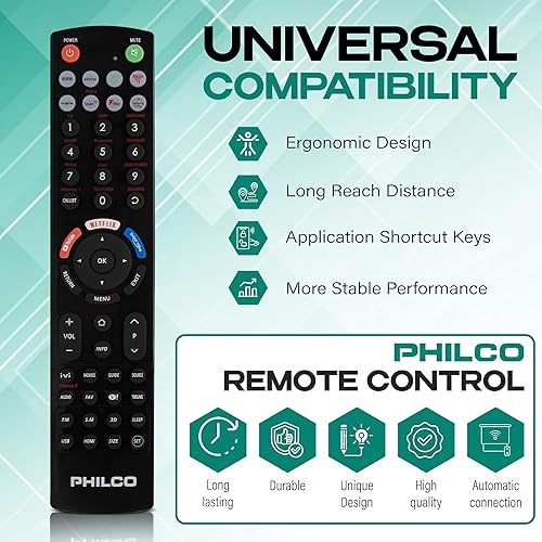 Miniatura 2 de PHILCO Control remoto universal de TV, compatible con Samsung, LG, Vizio, Sony, Hisense, Roku, Sharp y más Smart TVs, configuración simple y amplia