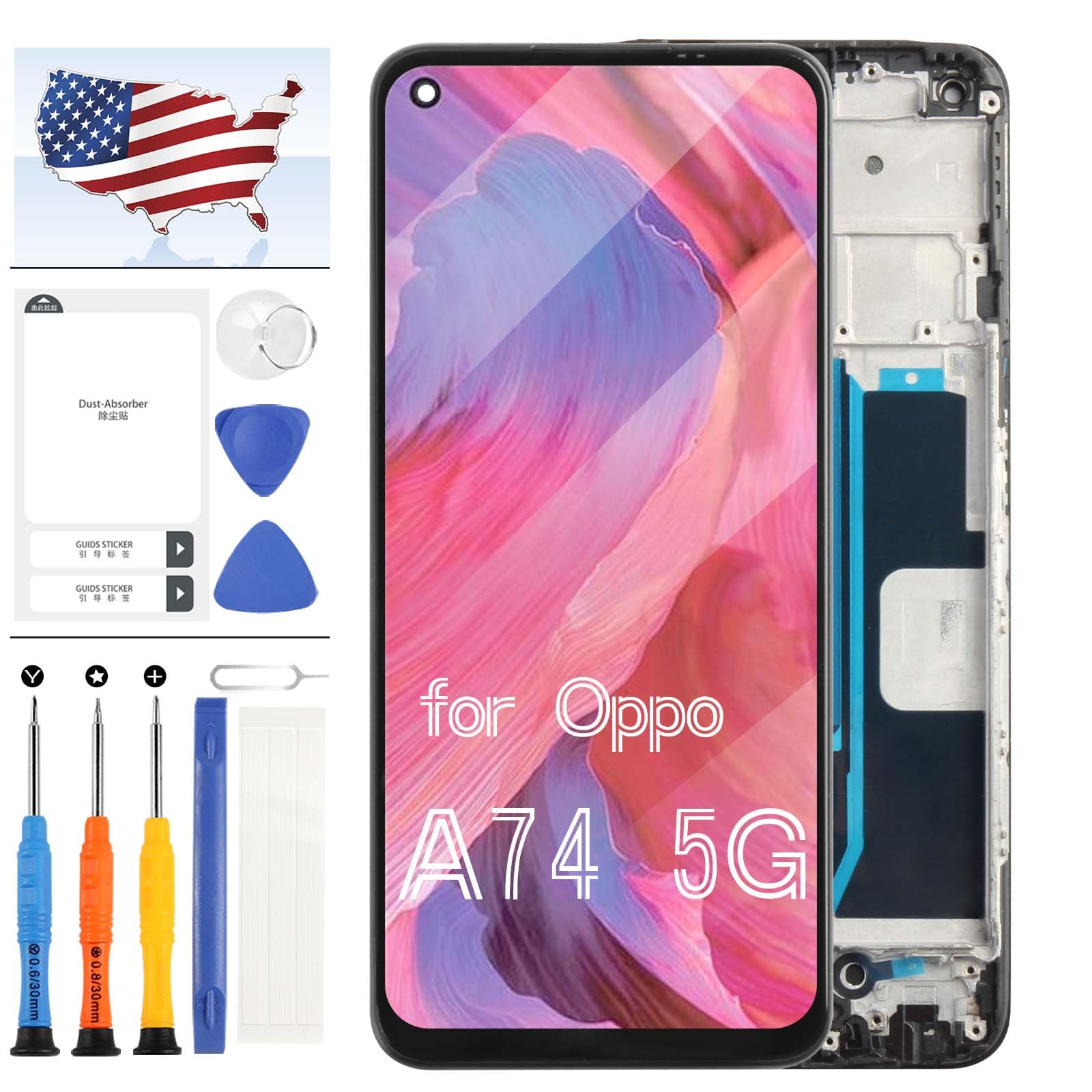 for Oppo A74 5G Screen Replacement kit for Oppo A74 5G CPH2197, CPH2263 Screen Replacement LCD Display Touch Screen Digitizer 6.5 inch (Black with Frame)